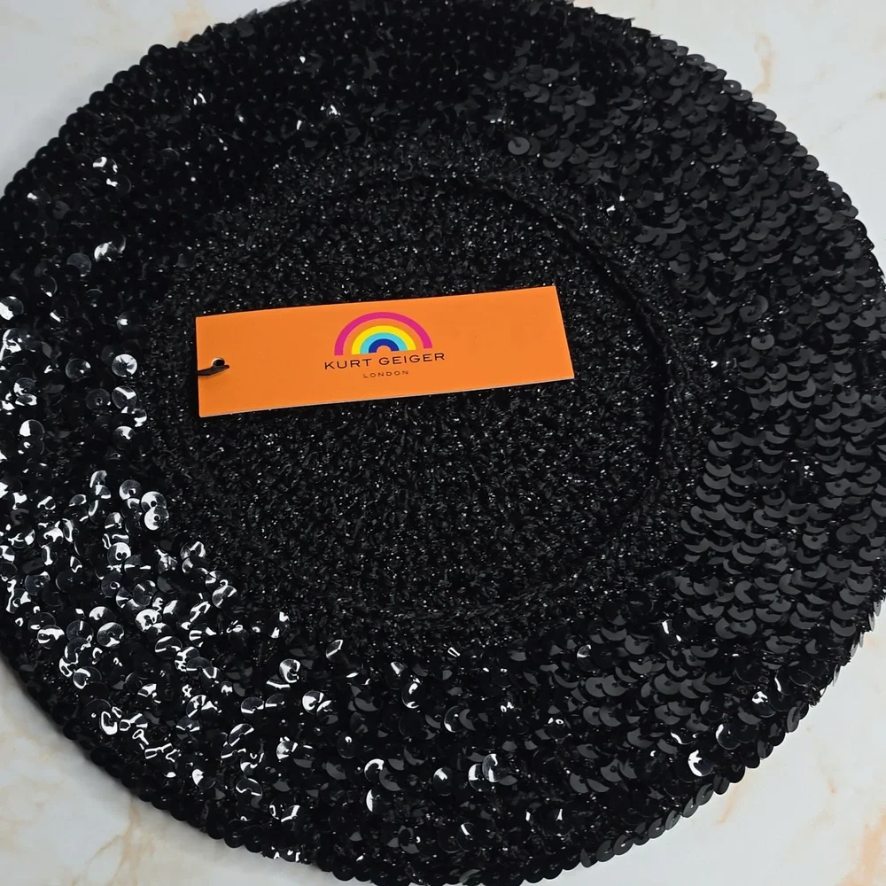 Kurt Geiger Black Sequin Beret New with Tags